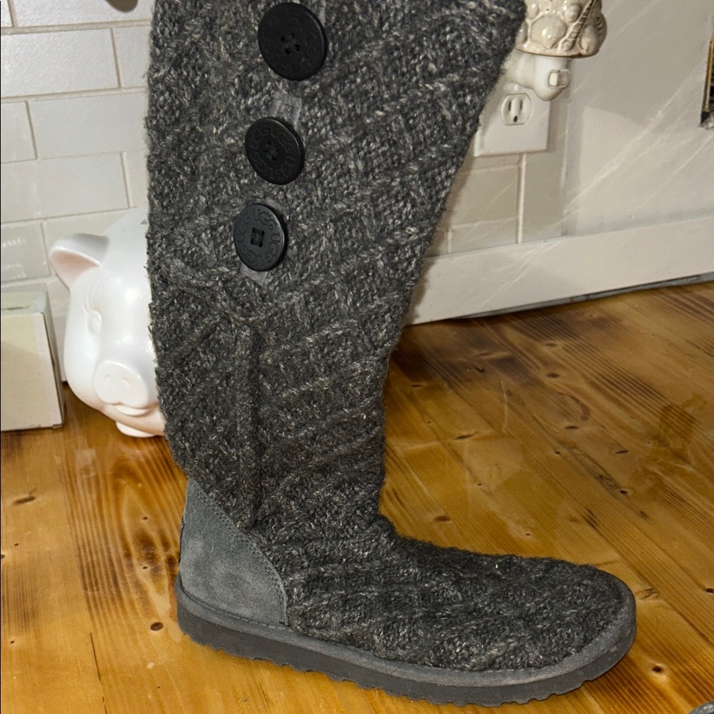 Uggs Cozy Gray Knit Button Boots - Picture 8 of 13